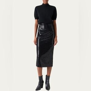 Akris Black Sequin Side Vent Midi Pencil  Skirt